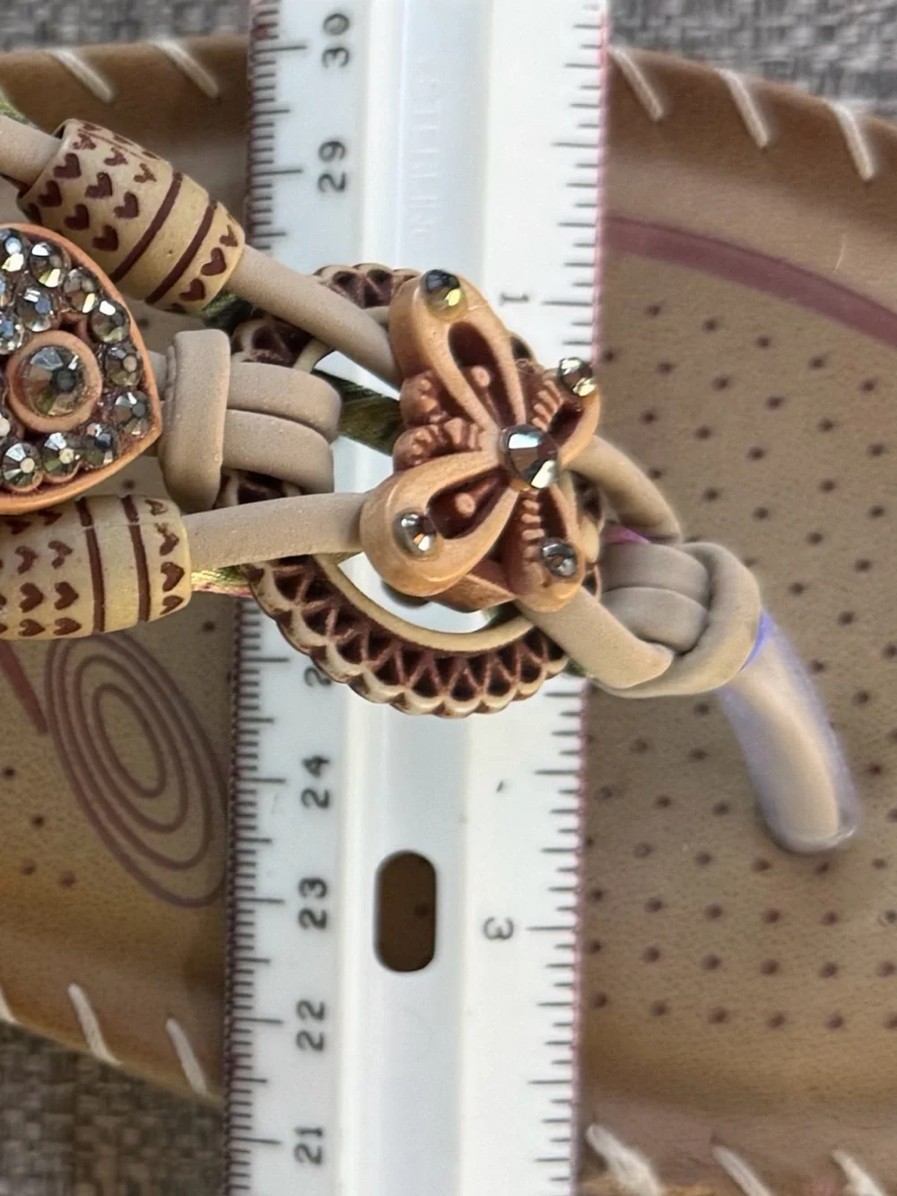 Beautiful Beige Embellished Women’s Sandals with Orange Bead Detail